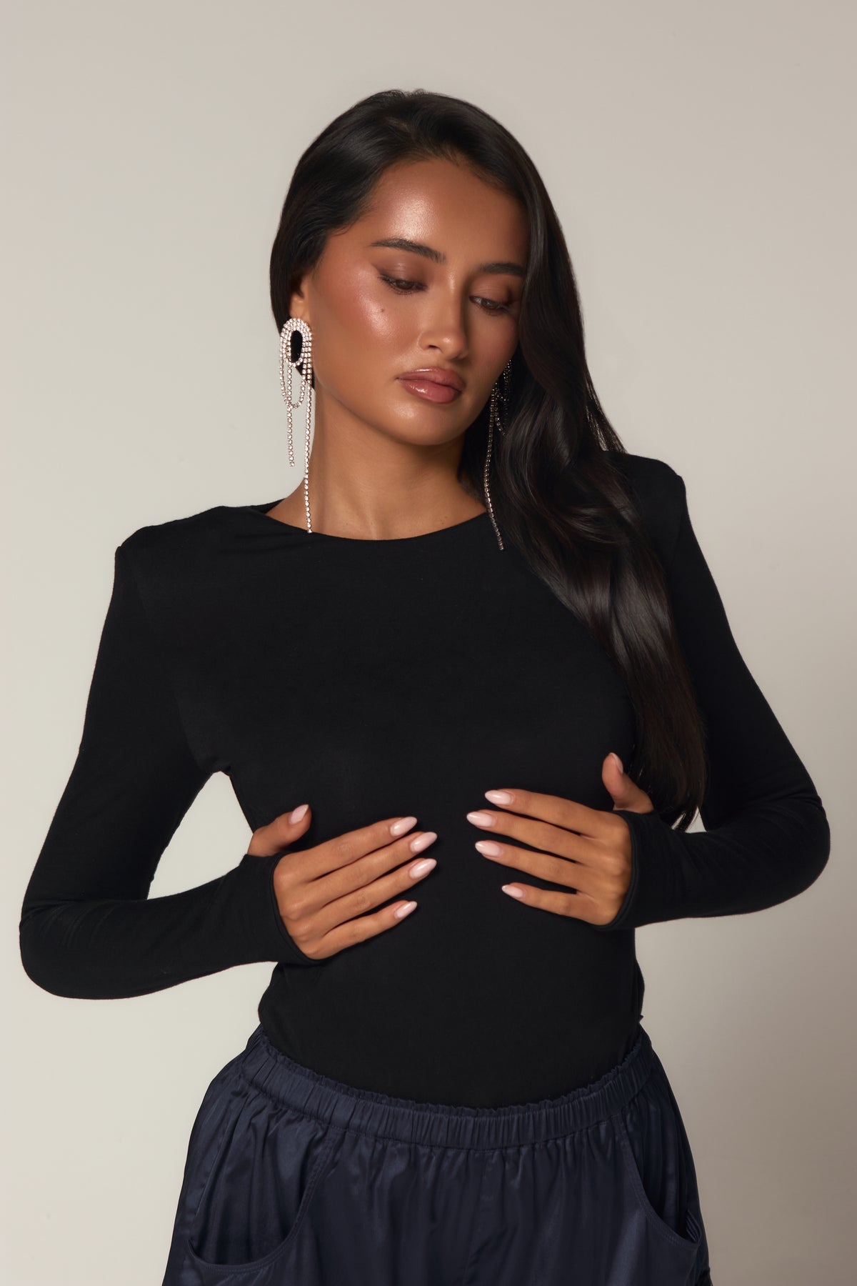 NOVA PADDED SHOULDER BODYSUIT - BLACK