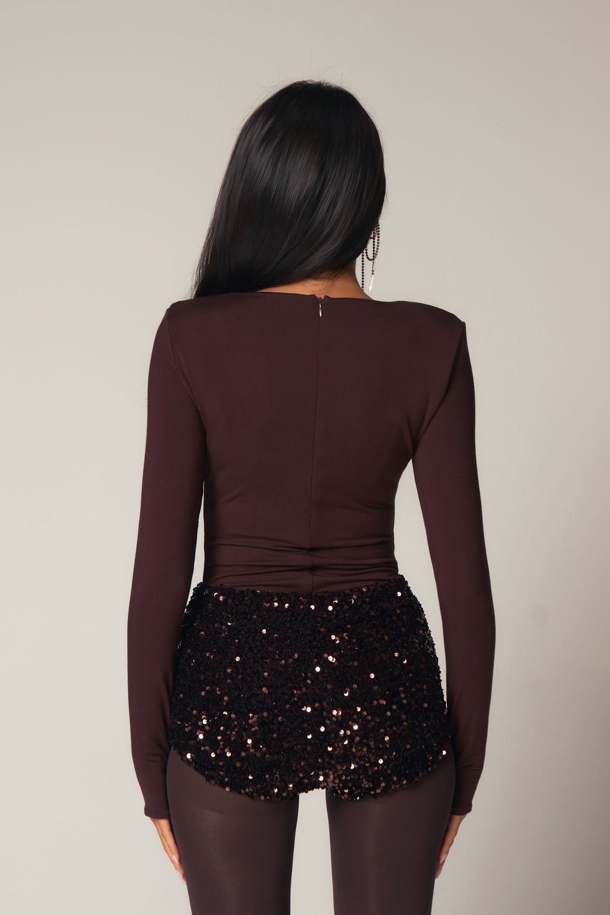 XENA SEQUIN SHORTS - ESPRESSO