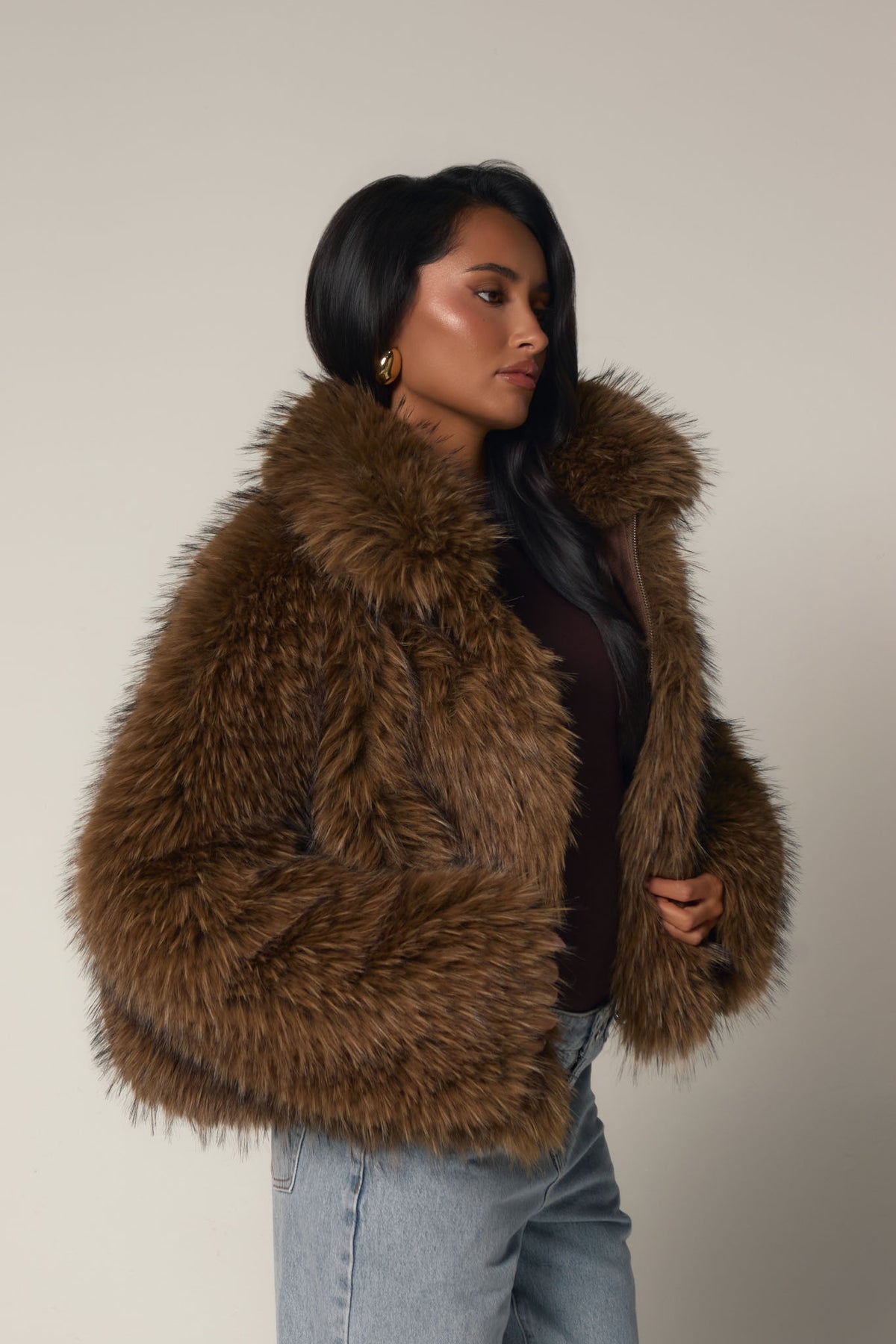 BLAIR OVERSIZED FAUX FUR JACKET - CHESTNUT