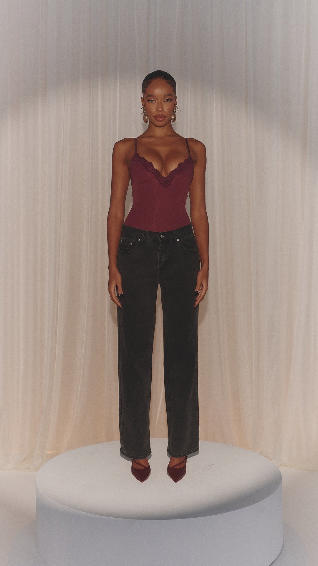 KYLIE WINE SCULPT LACE BODYSUIT WITH BUILT IN BRA