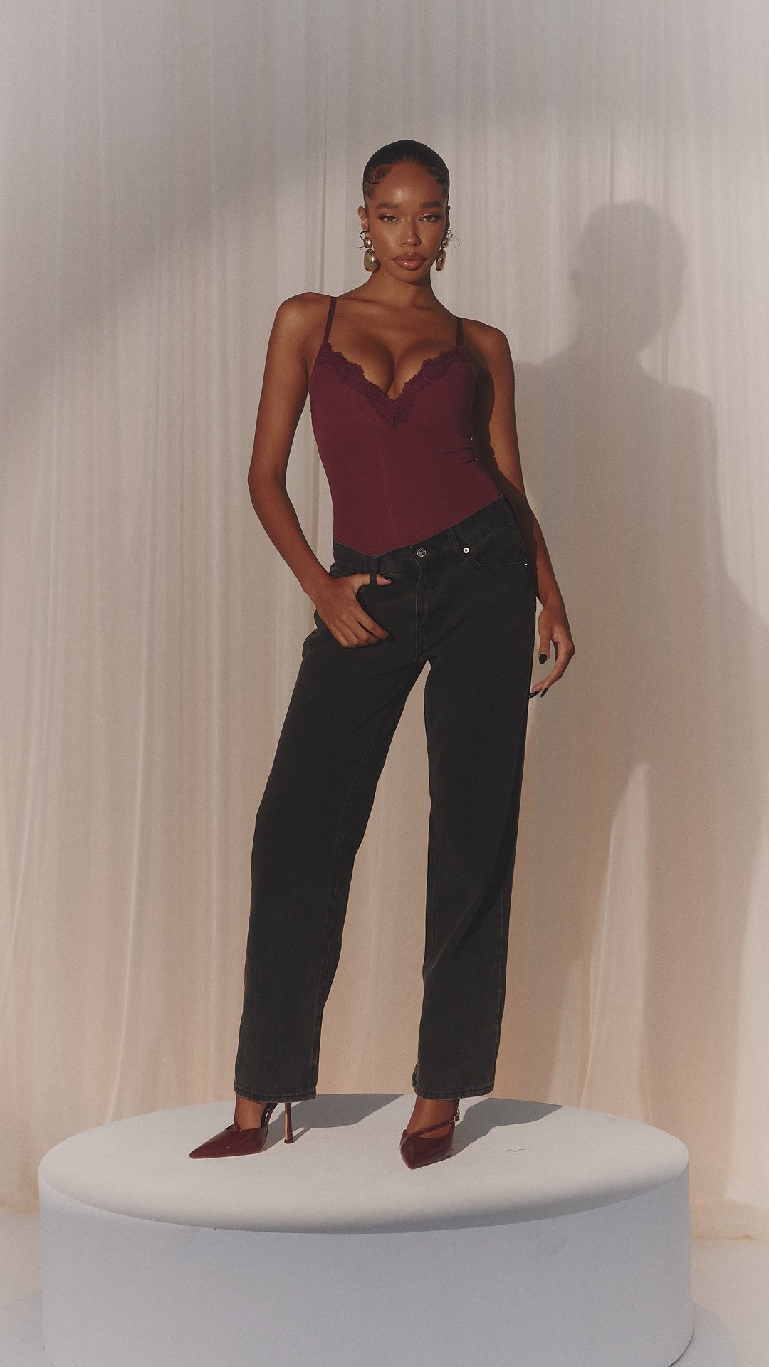 KYLIE WINE SCULPT LACE BODYSUIT