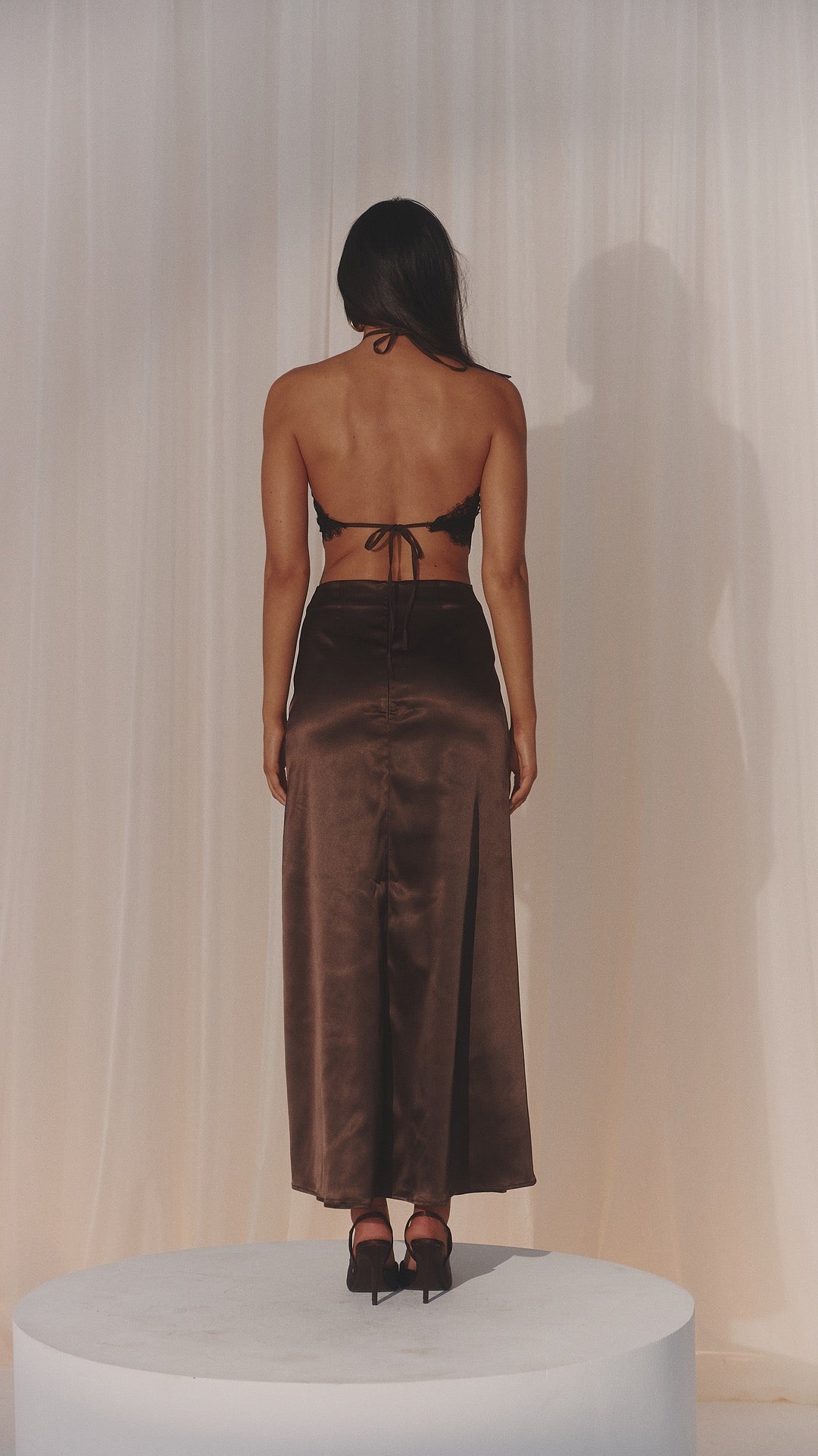 DAHLIA CHOCOLATE SATIN TWO PIECE