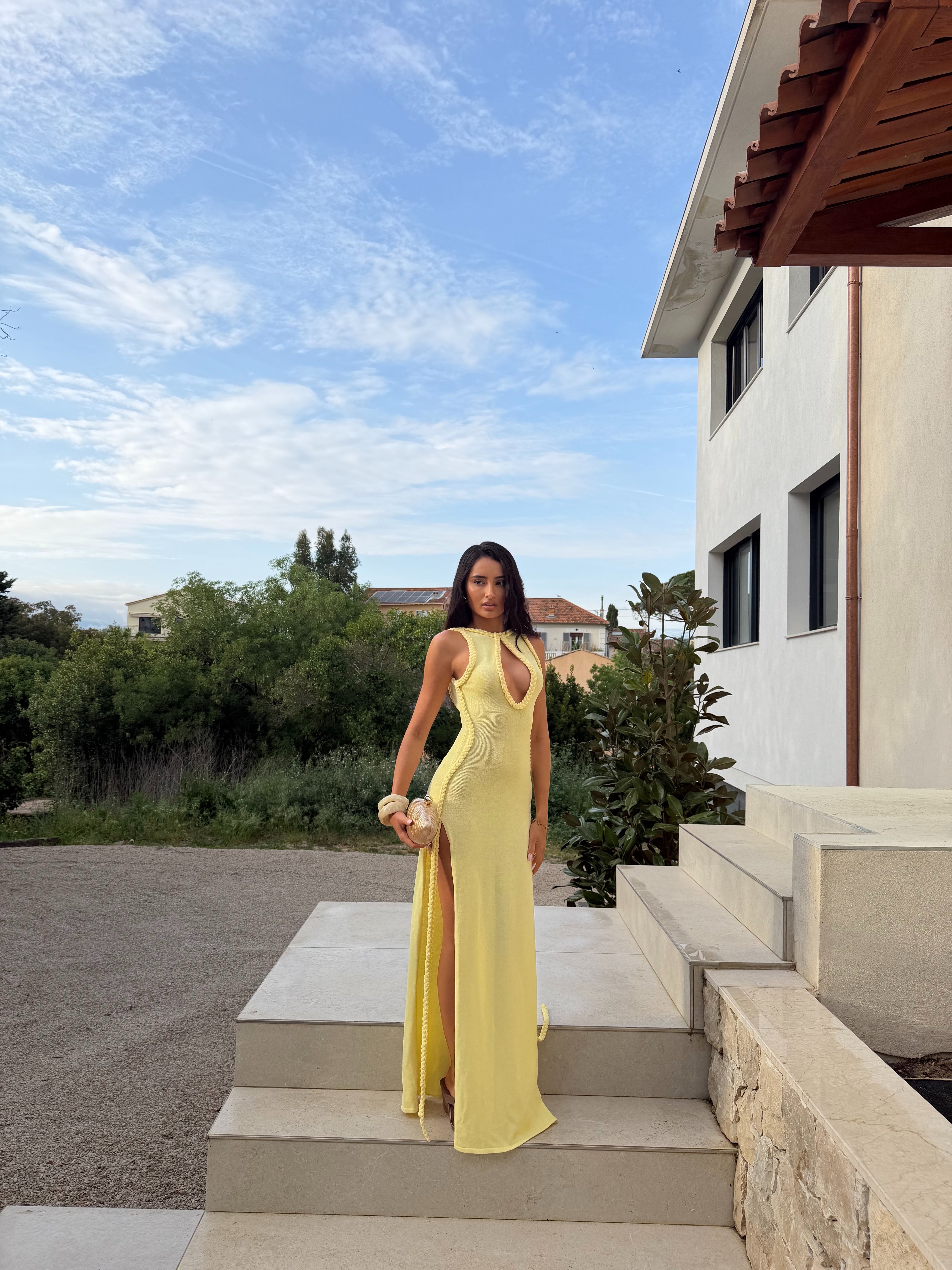 SASKIA PLAIT DRESS - LEMON