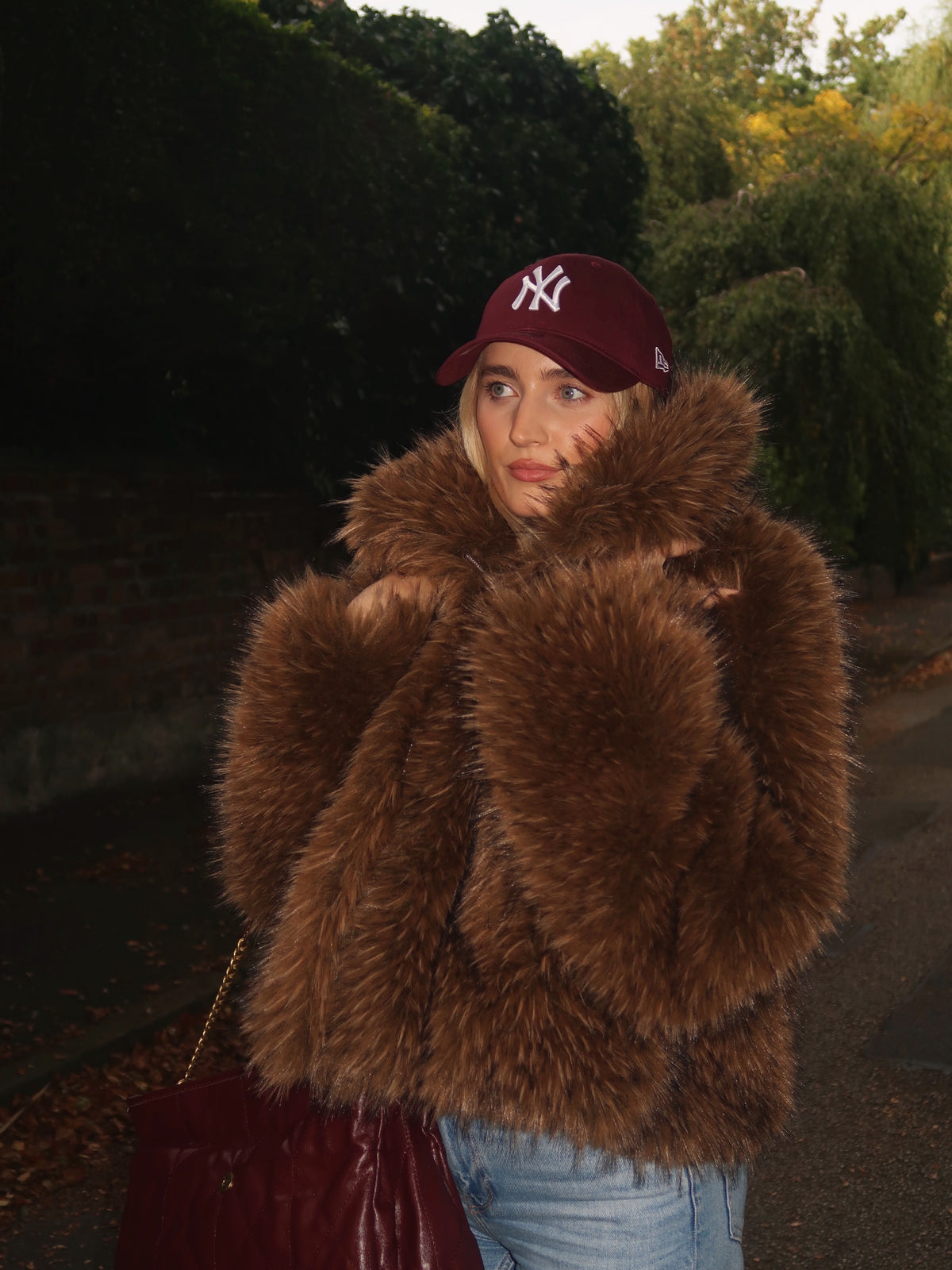 BLAIR OVERSIZED FAUX FUR JACKET - CHESTNUT