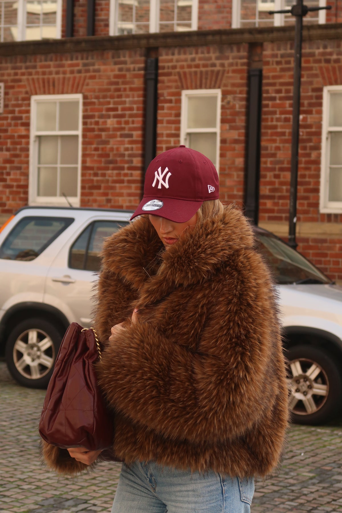 BLAIR OVERSIZED FAUX FUR JACKET - CHESTNUT