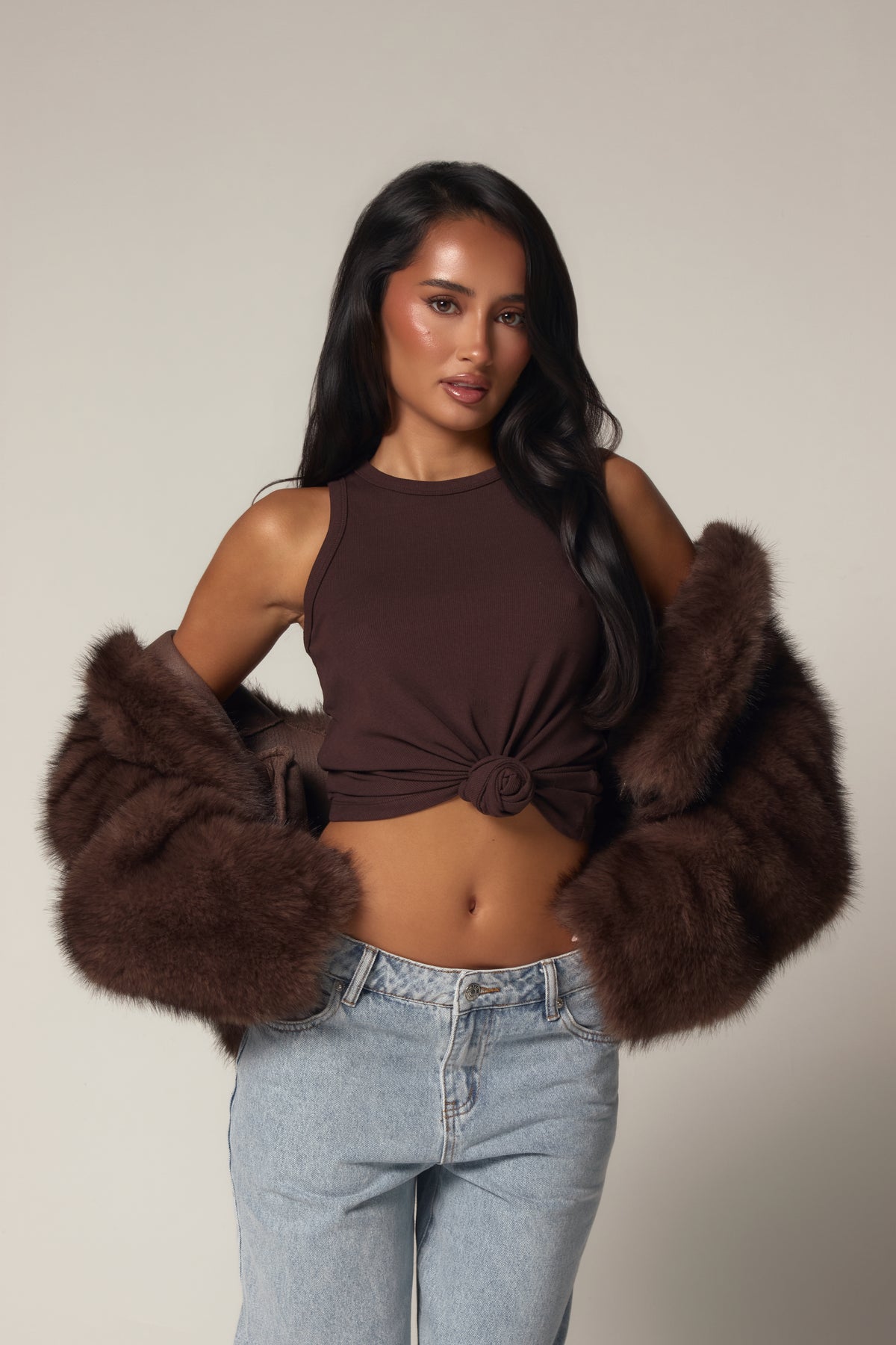 VIENNA FAUX FUR JACKET - ESPRESSO