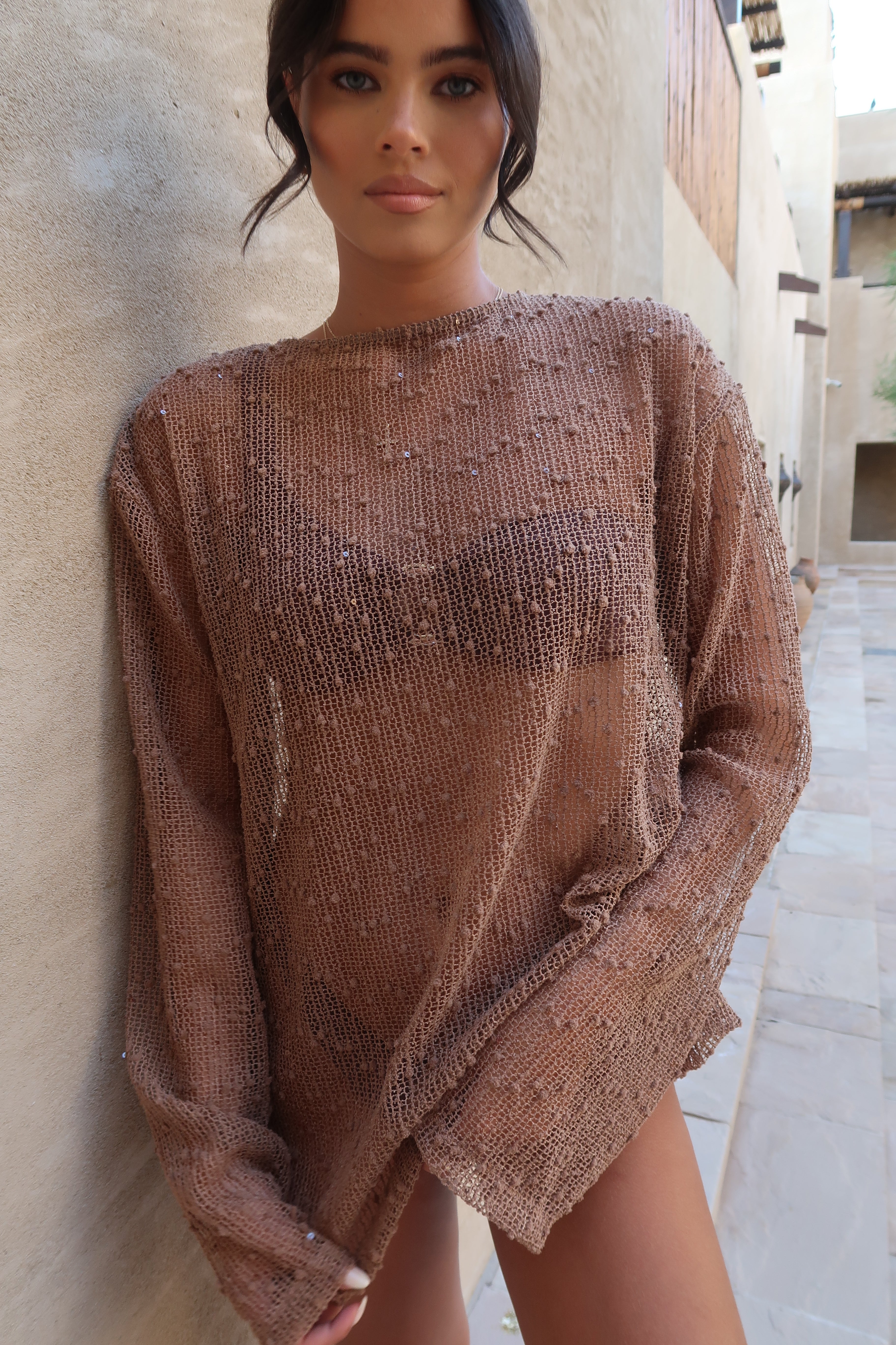 MYKONOS OVERSIZED TOP - MOCHA