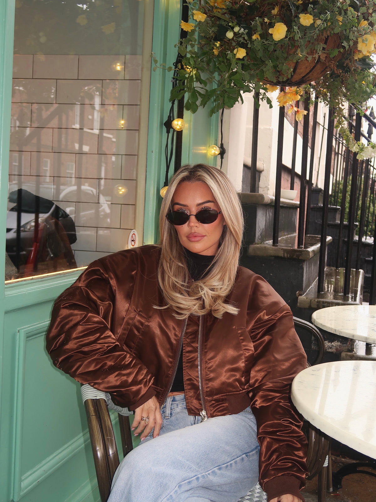 GISELLE SATIN BOMBER - CHOCOLATE