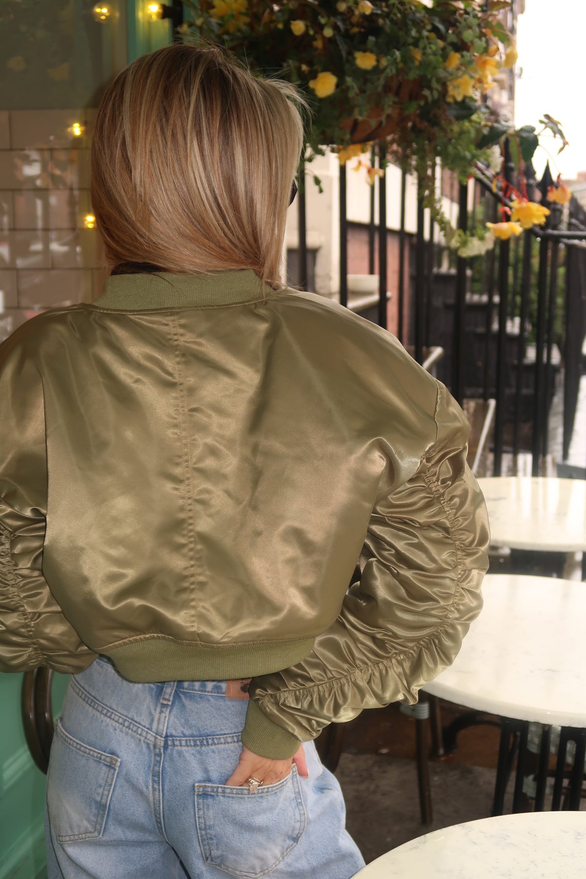 GISELLE SATIN BOMBER - KHAKI