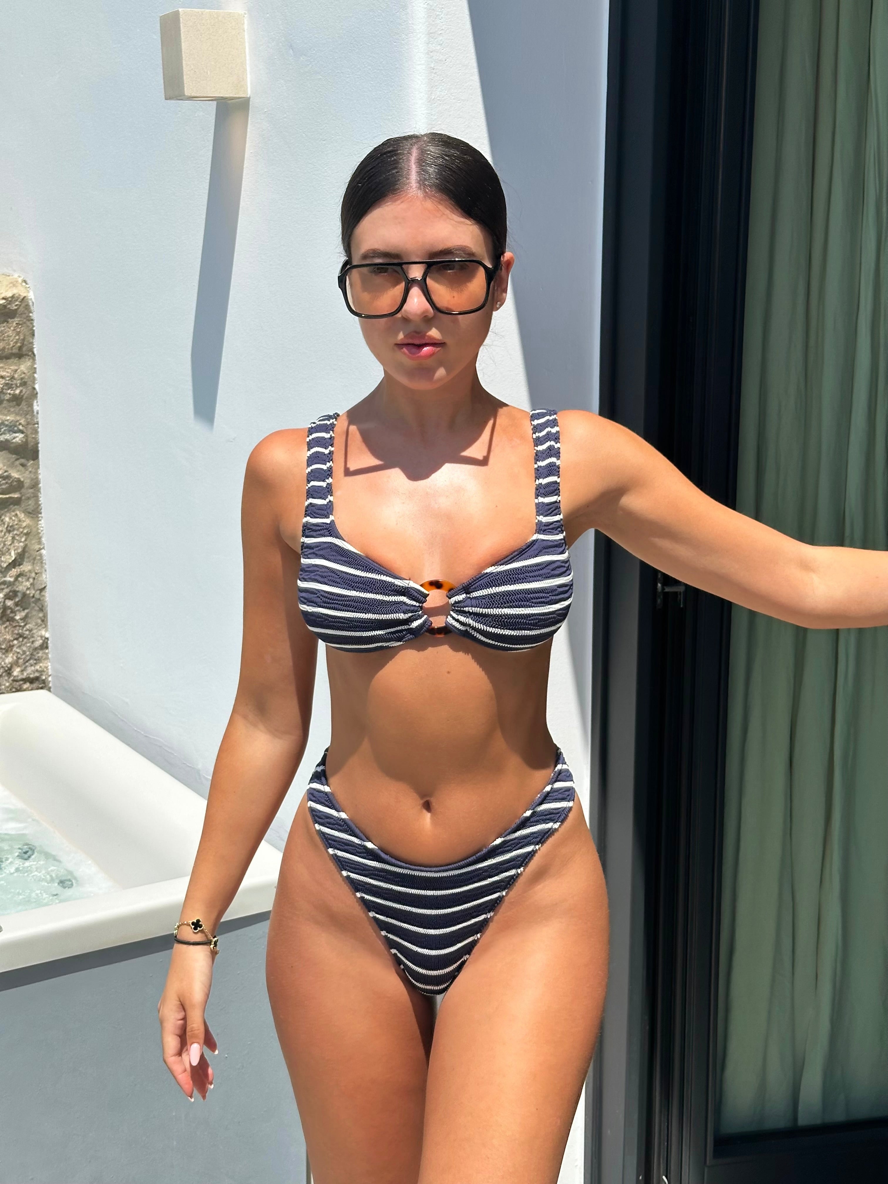 RHODES CRINKLE BIKINI TOP - NAVY STRIPE