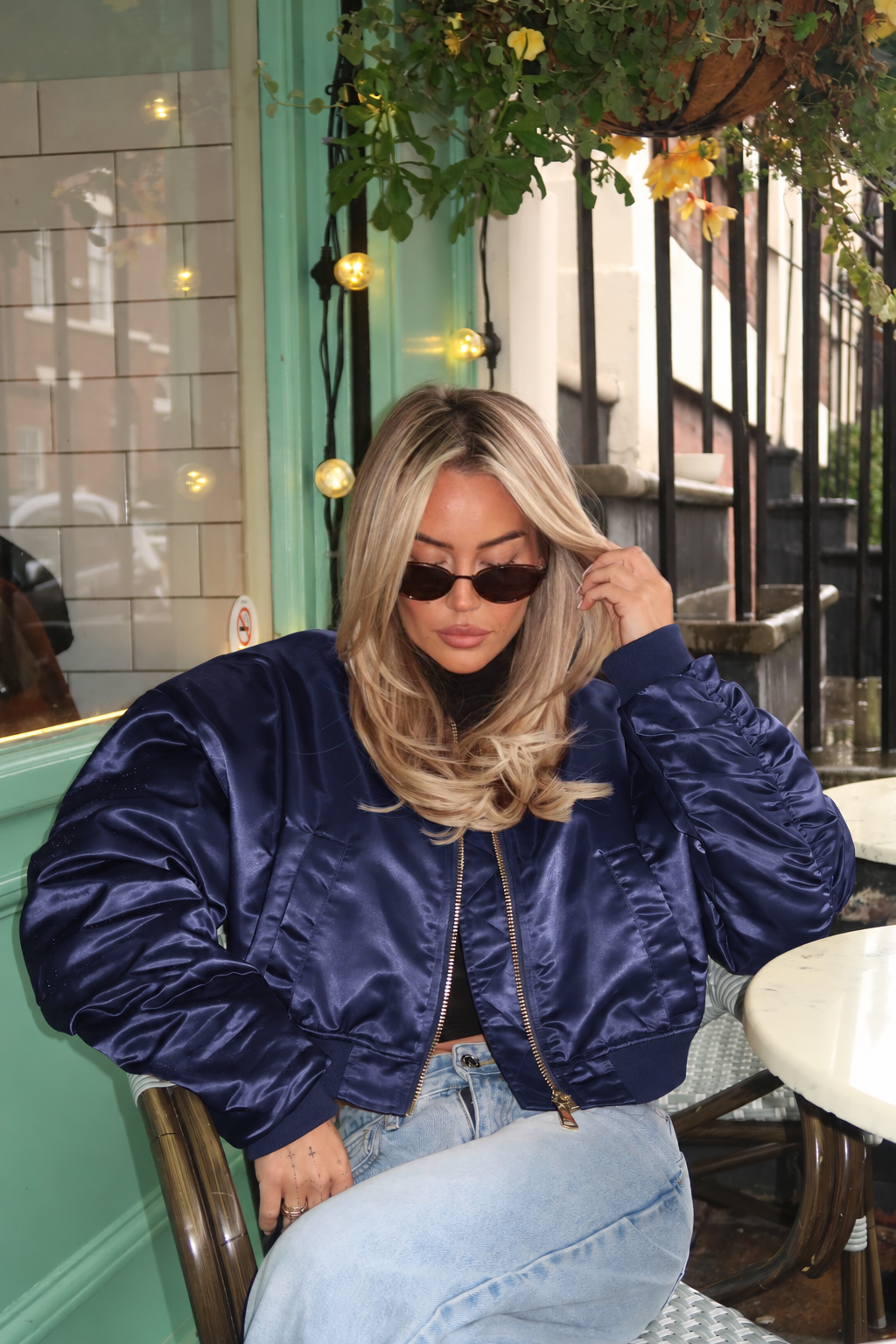 GISELLE SATIN BOMBER - MIDNIGHT