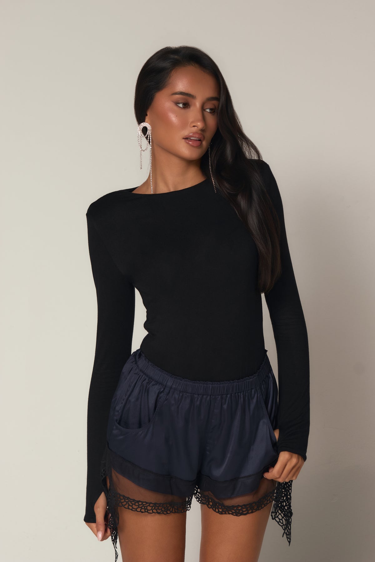 NOVA PADDED SHOULDER BODYSUIT - BLACK