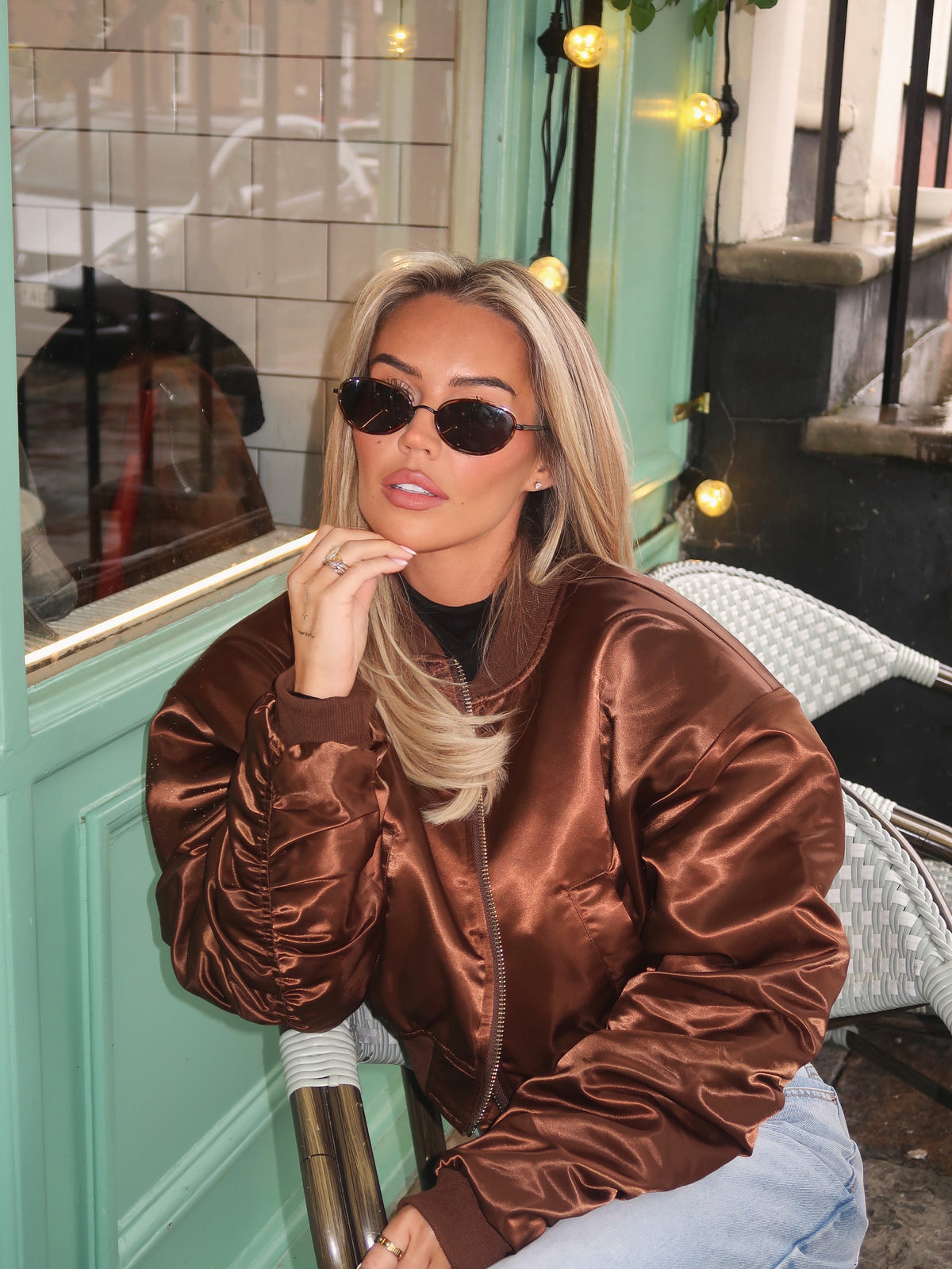 GISELLE SATIN BOMBER - CHOCOLATE