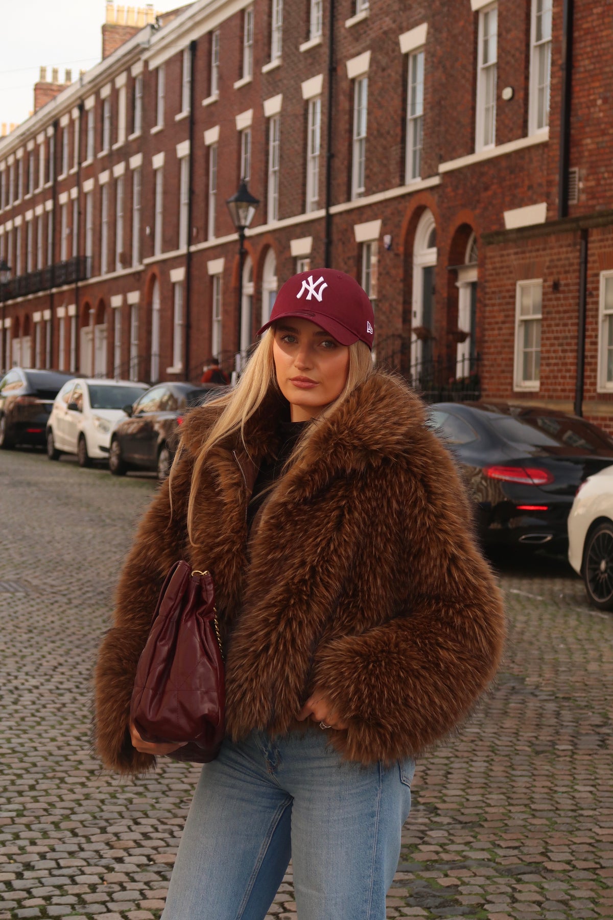 BLAIR OVERSIZED FAUX FUR JACKET - CHESTNUT
