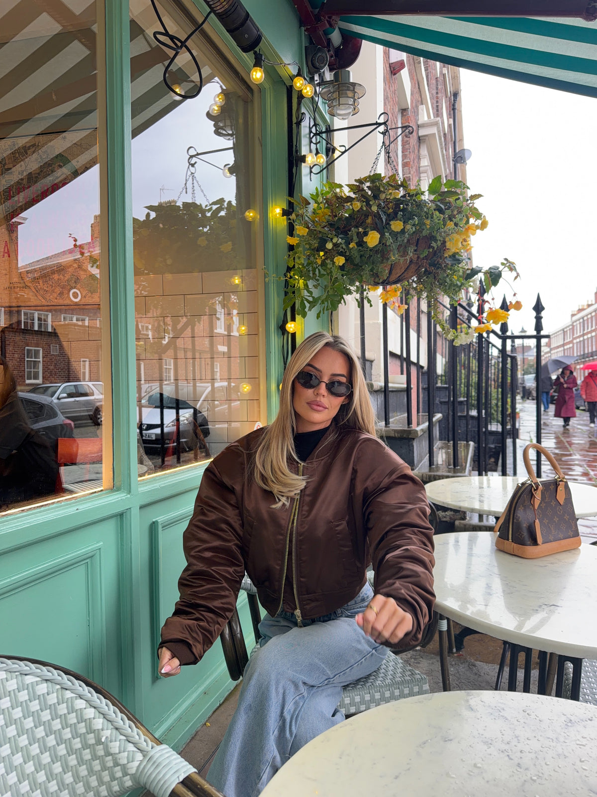 GISELLE SATIN BOMBER - CHOCOLATE