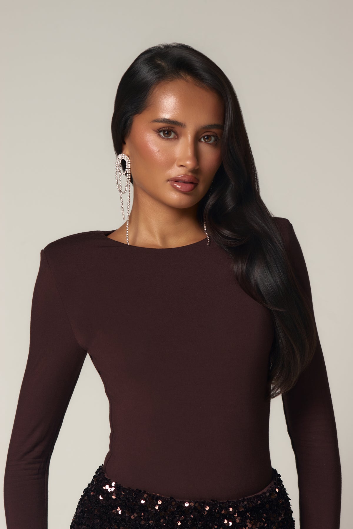 NOVA PADDED SHOULDER BODYSUIT - ESPRESSO
