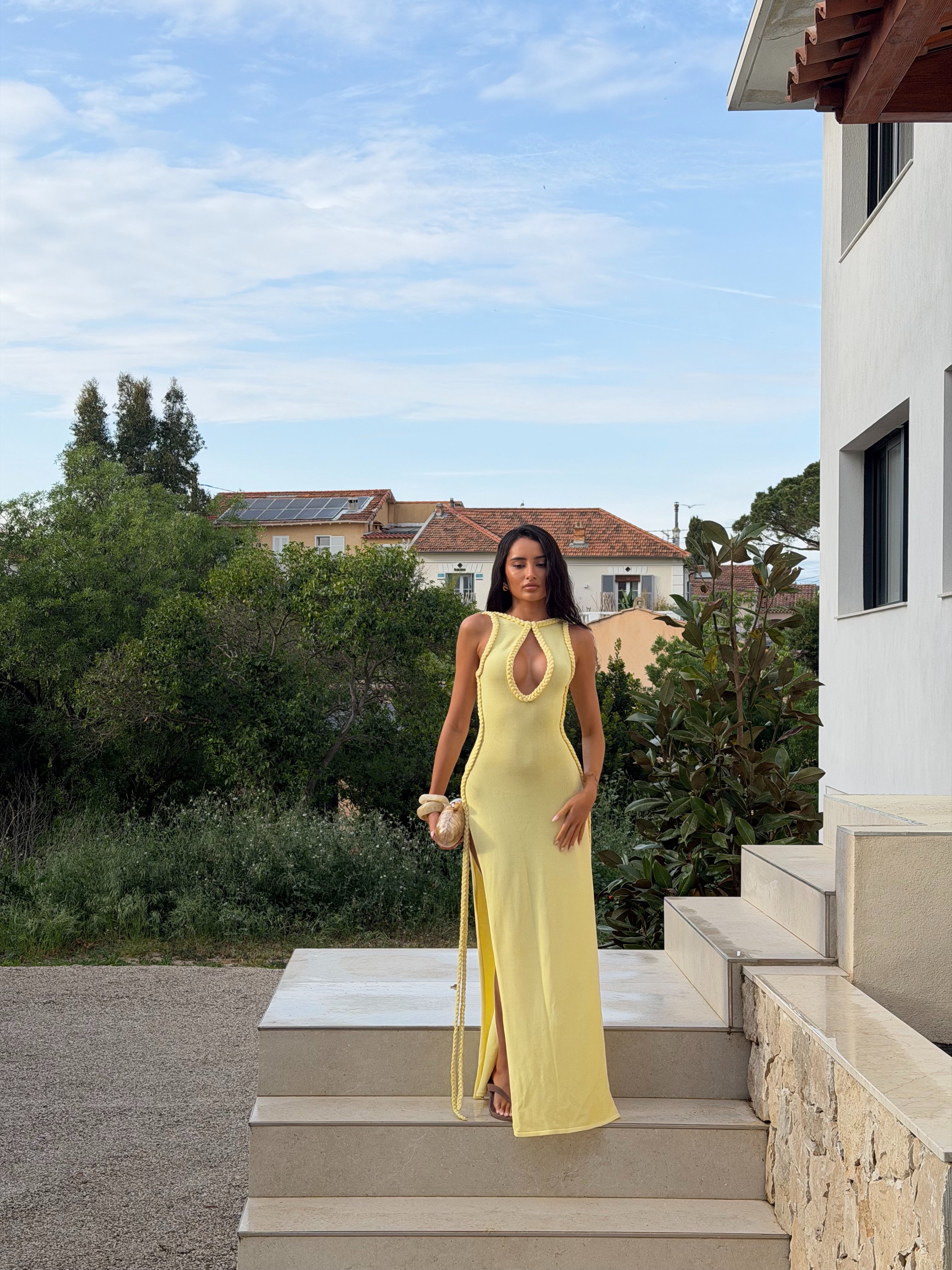 SASKIA PLAIT DRESS - LEMON