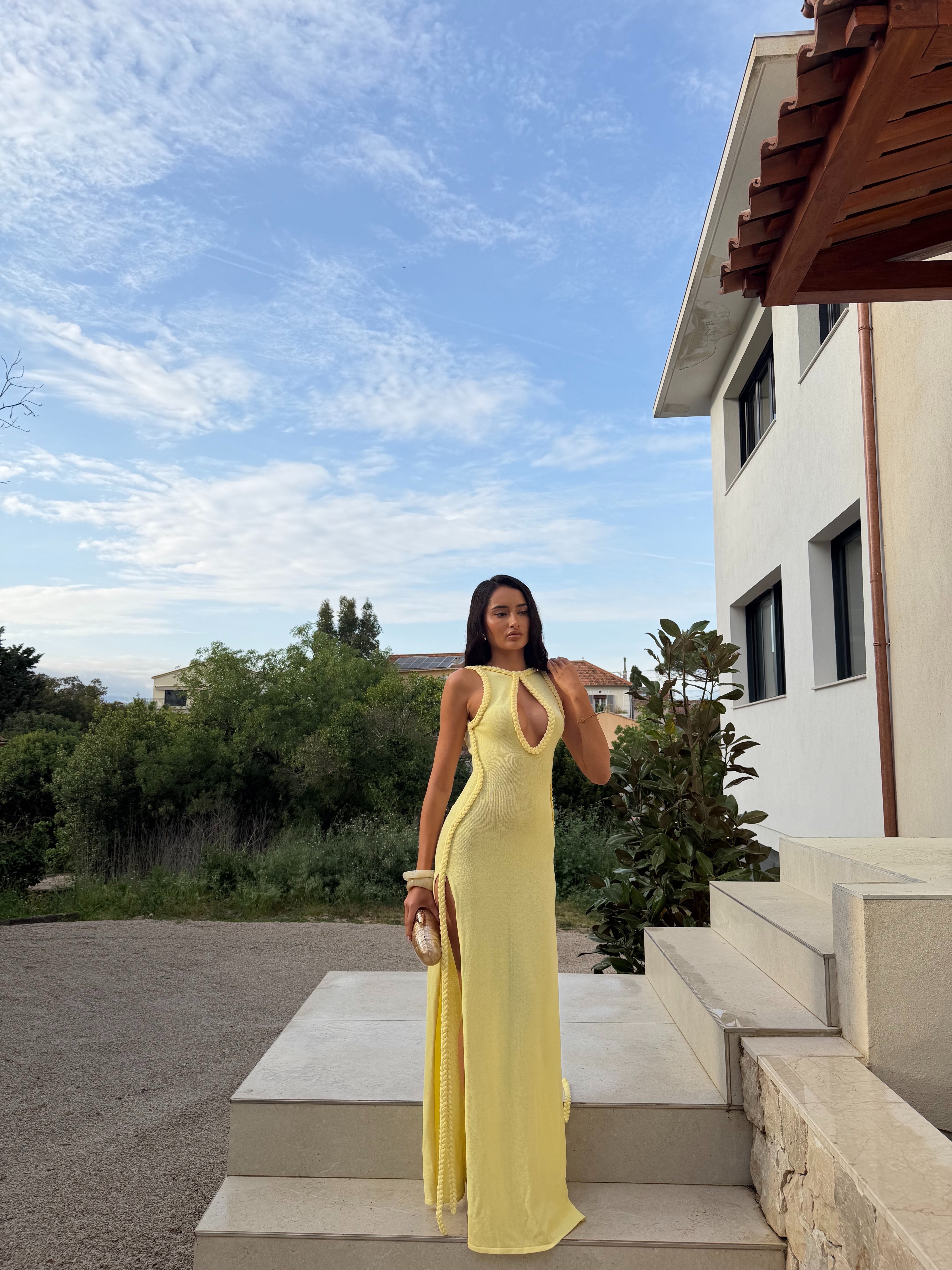 SASKIA PLAIT DRESS - LEMON
