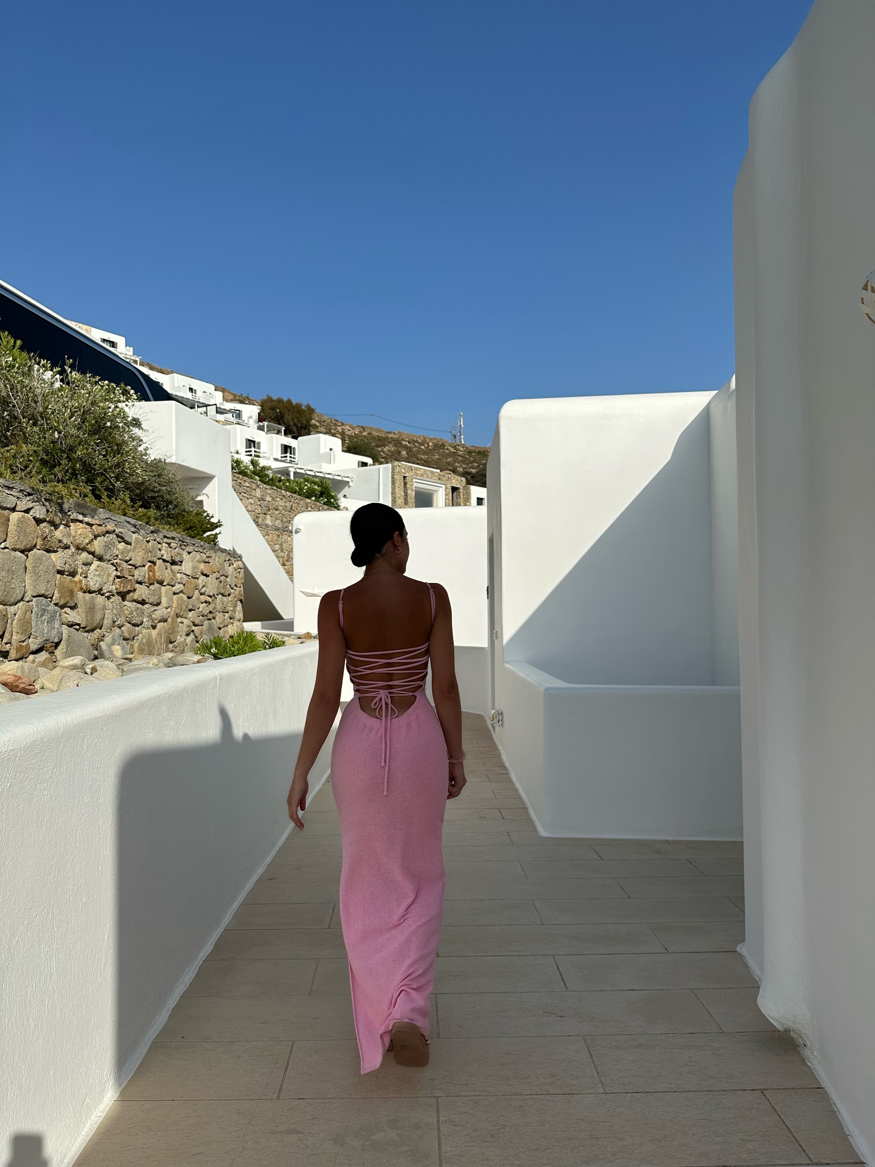 SANTORINI KNIT MAXI DRESS - PINK