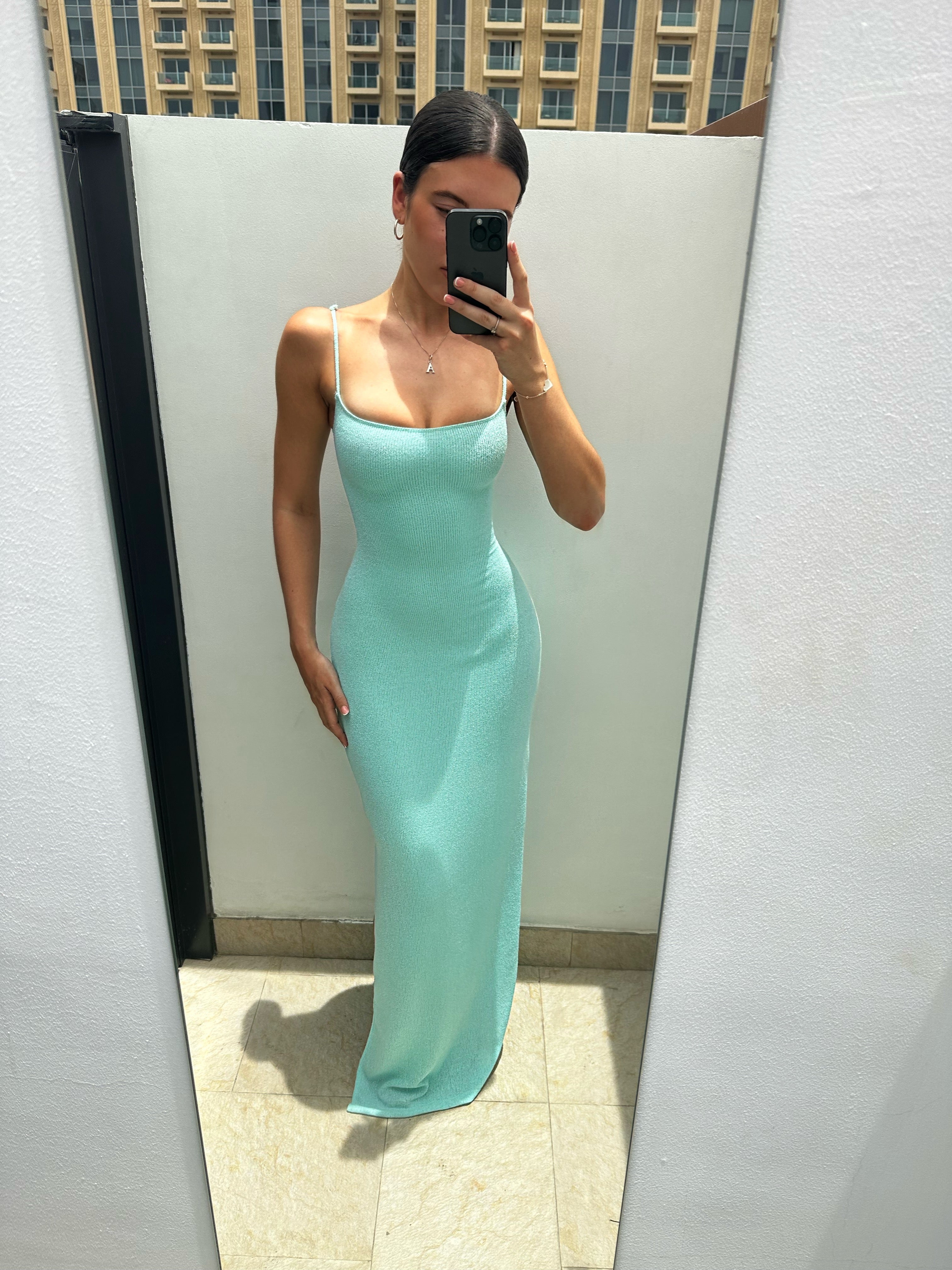 VESTIDO MAXI DE PUNTO SANTORINI - AZUL 